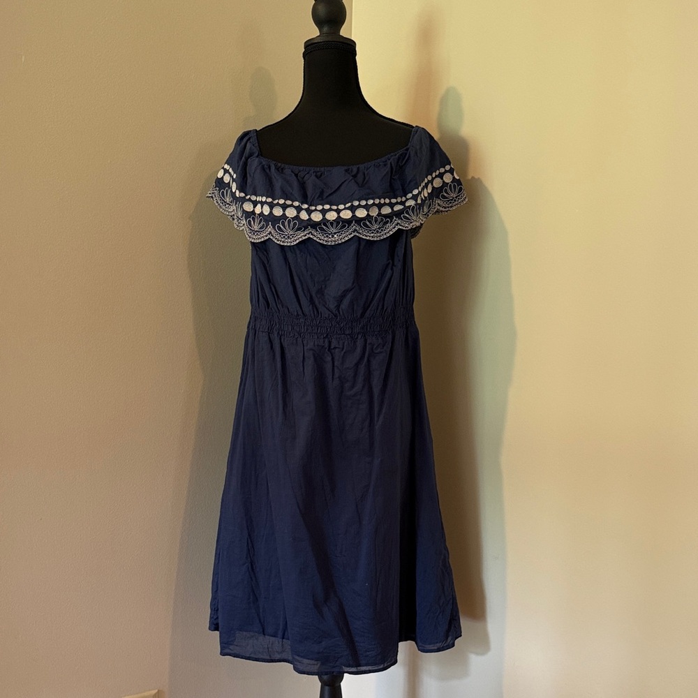 Calypso St. Barth Navy Blue Off-Shoulder Embroidered Dress